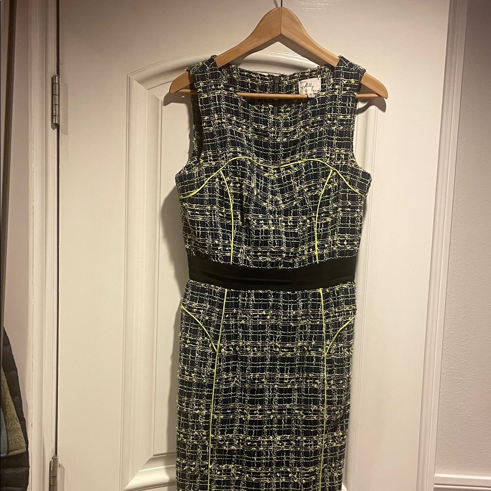 Milly of New York Black and Yellow Tweed Sexy Dress